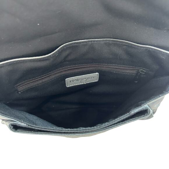 Halogen Envelope Clutch Purse Gray Leather‎ Zipper Trim Edgy Retro Glam Designer - Picture 8 of 14